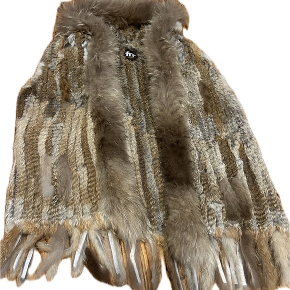 FRR Real Rabbit Fur fringe Vest with Hood Size XL - Picture 3 of 7